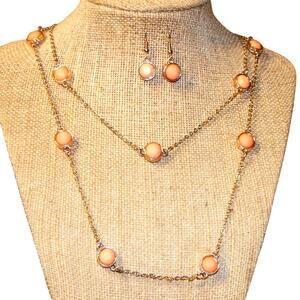 Vintage Class Peachy Golden Chain Necklace & Earrings Set